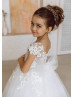 Pearl Beaded Ivory Lace Tulle Flower Girl Dress